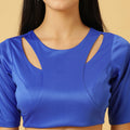 Trymisfit Royal Blue Satin Co-ord Set for Women – Cut-Out Crop Top & Draped Skirt | Party & Evening Wear