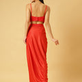 Trymisfit Satin Red Sequin Crop Top & Draped Skirt Set for Women – Party & Festive Wear Co-ord | Sleeveless Designer Outfit with High Slit