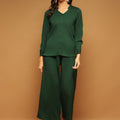 Trymisfit Dark Green Co-ord Set for Women – Button-Down Shirt & Wide-Leg Palazzos | Casual to Semi-Formal Wear