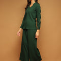 Trymisfit Dark Green Co-ord Set for Women – Button-Down Shirt & Wide-Leg Palazzos | Casual to Semi-Formal Wear