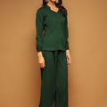 Trymisfit Dark Green Co-ord Set for Women – Button-Down Shirt & Wide-Leg Palazzos | Casual to Semi-Formal Wear