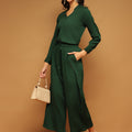Trymisfit Dark Green Co-ord Set for Women – Button-Down Shirt & Wide-Leg Palazzos | Casual to Semi-Formal Wear