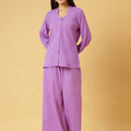 Trymisfit Lilac Co-ord Set for Women – Textured Button-Down Shirt & Wide-Leg Palazzos | Summer Casual & Brunch Outfit