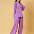 Trymisfit Lilac Co-ord Set for Women – Textured Button-Down Shirt & Wide-Leg Palazzos | Summer Casual & Brunch Outfit