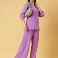 Trymisfit Lilac Co-ord Set for Women – Textured Button-Down Shirt & Wide-Leg Palazzos | Summer Casual & Brunch Outfit