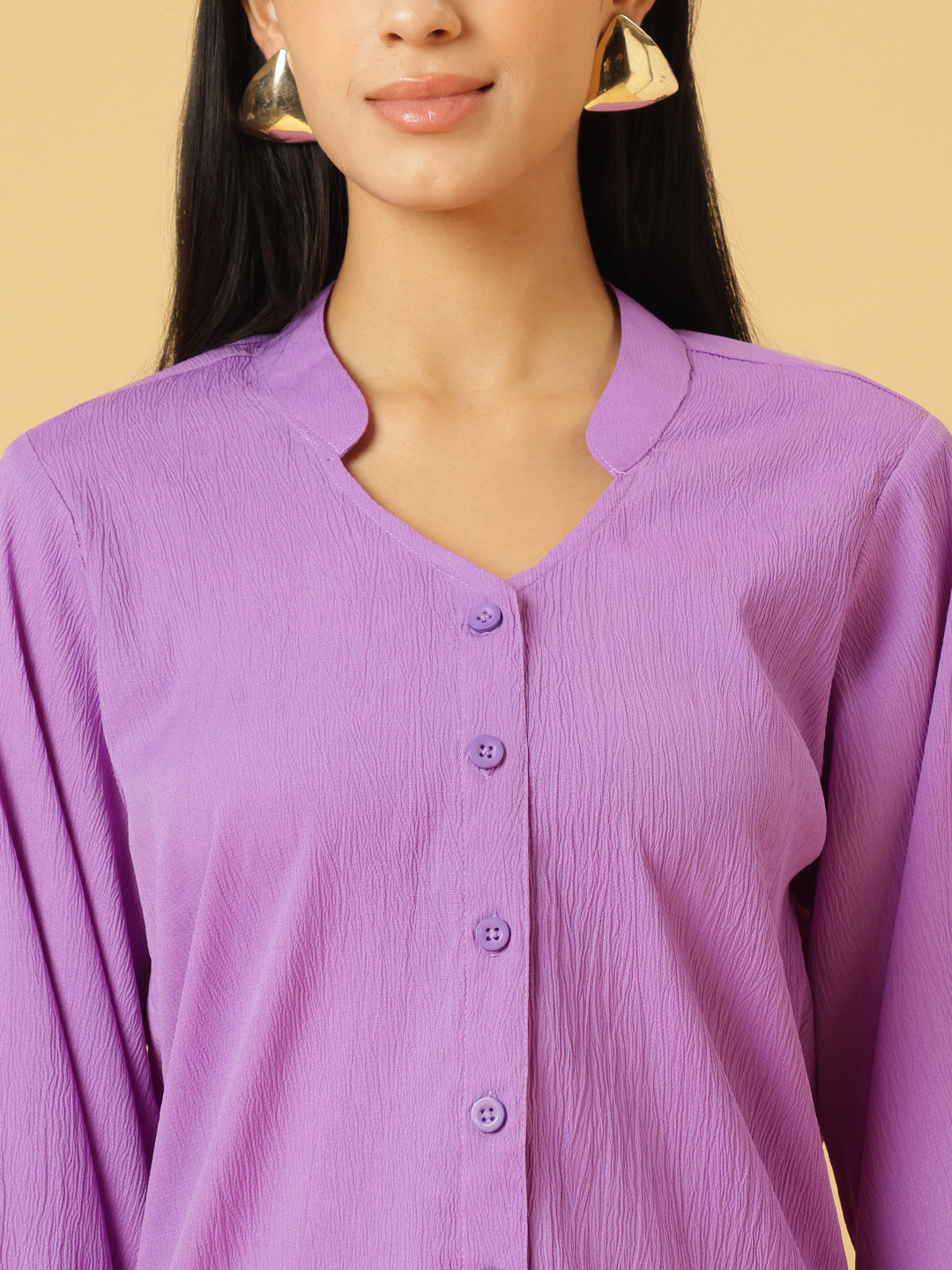 Trymisfit Lilac Co-ord Set for Women – Textured Button-Down Shirt & Wide-Leg Palazzos | Summer Casual & Brunch Outfit