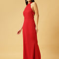 Trymisfit Red Halter Neck Bodycon Maxi Dress for Women – Elegant Evening & Party Wear | Sleeveless Stretch Fit