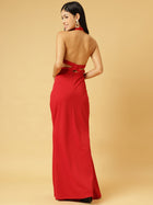 Trymisfit Red Halter Neck Bodycon Maxi Dress for Women – Elegant Evening & Party Wear | Sleeveless Stretch Fit