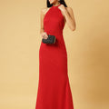 Trymisfit Red Halter Neck Bodycon Maxi Dress for Women – Elegant Evening & Party Wear | Sleeveless Stretch Fit
