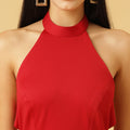 Trymisfit Red Halter Neck Bodycon Maxi Dress for Women – Elegant Evening & Party Wear | Sleeveless Stretch Fit