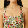 Trymisfit Green & Multicolor Printed Halter Neck Tiered Maxi Dress – Ethnic Geometric Print, Boho Summer Style