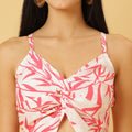 Trymisfit White & Pink Floral Cut-Out Maxi Dress – Halter Neck, Thigh-High Slit, Tiered Skirt