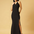 Trymisfit Black Halter Neck Bodycon Maxi Dress for Women – Thigh-High Slit | Elegant Evening & Party Wear