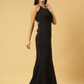 Trymisfit Black Halter Neck Bodycon Maxi Dress for Women – Thigh-High Slit | Elegant Evening & Party Wear