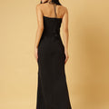 Trymisfit Black Halter Neck Bodycon Maxi Dress for Women – Thigh-High Slit | Elegant Evening & Party Wear