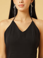 Trymisfit Black Halter Neck Bodycon Maxi Dress for Women – Thigh-High Slit | Elegant Evening & Party Wear