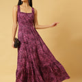 Trymisfit Pink & Purple Abstract Print A-Line Maxi Dress – Square Neck, Wide Straps, Ruffle Hem