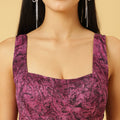 Trymisfit Pink & Purple Abstract Print A-Line Maxi Dress – Square Neck, Wide Straps, Ruffle Hem