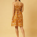 Trymisfit Mustard Floral Front-Tie Playsuit Dress – Ruched Bust, Smocked Back, Summer Romper Style