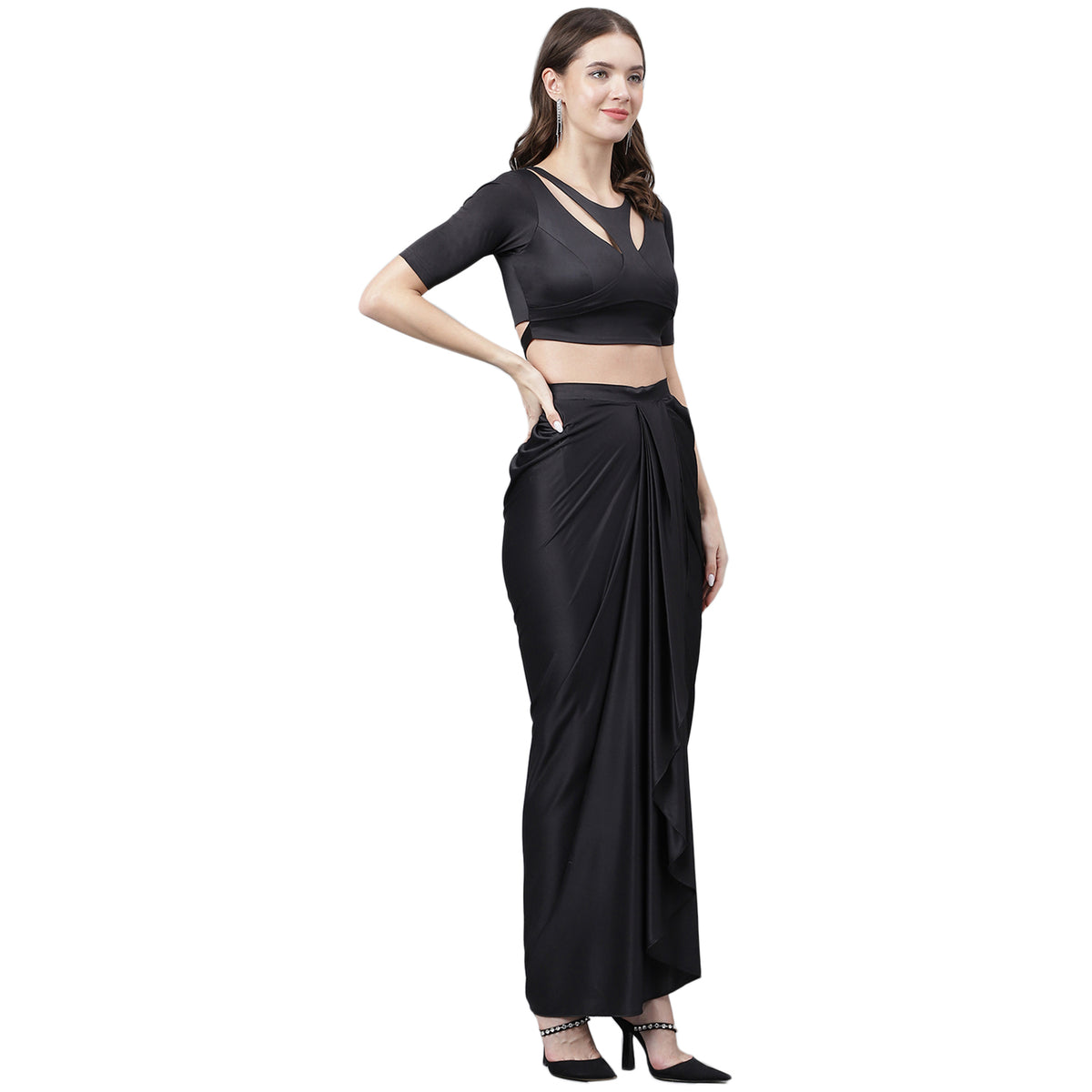 CORD 0005_Black Dhoti Drape _CottonBland image 3