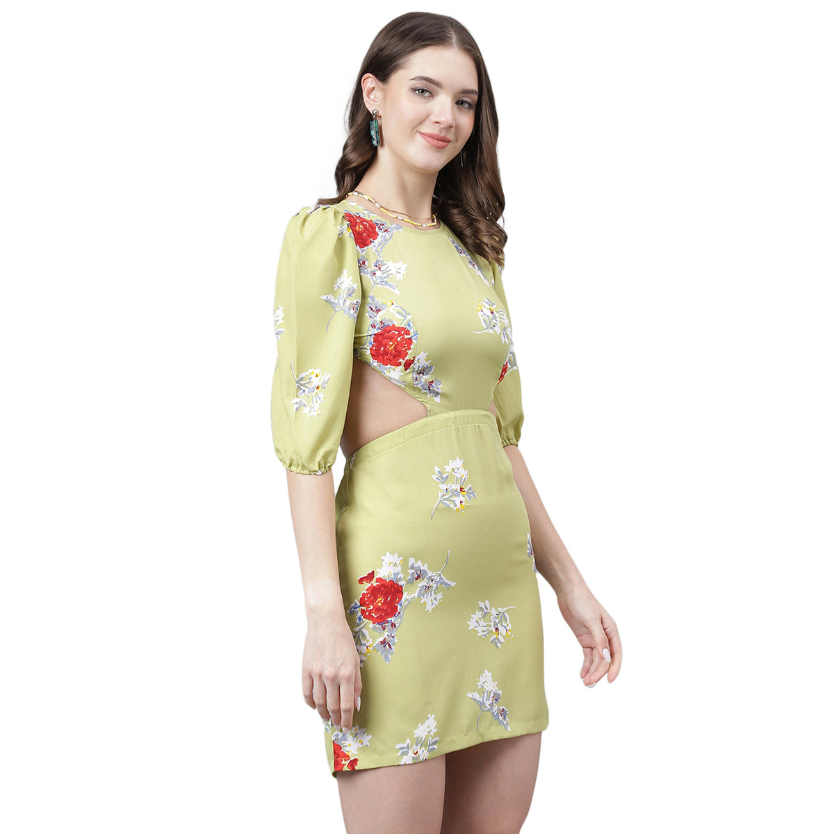 DRSS 0009_Yellow Printed Ruffel Dress_Poly Georgette image 3