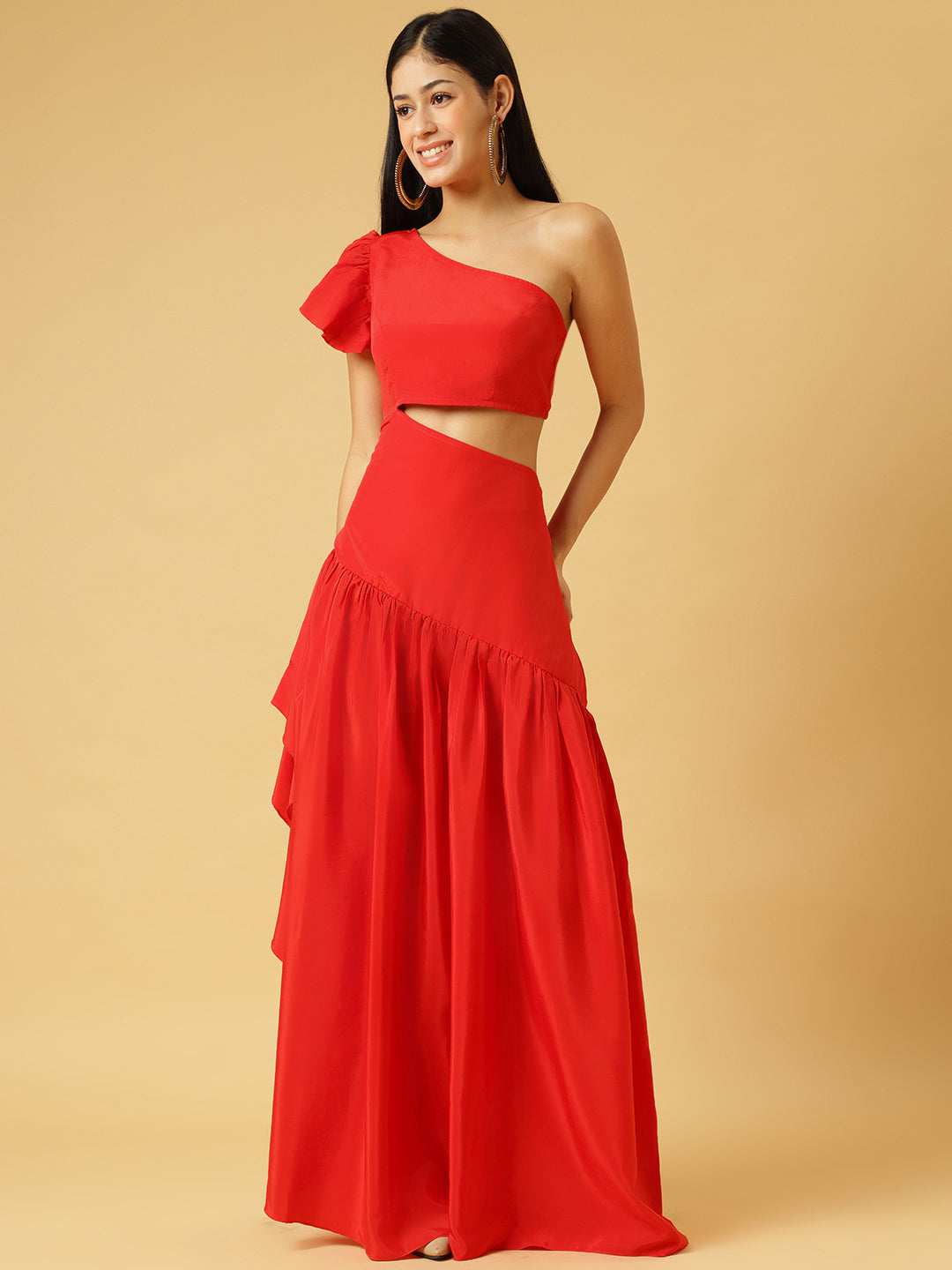 DRSS 0020_Carmine Red Dress_Cotton Blend image 1