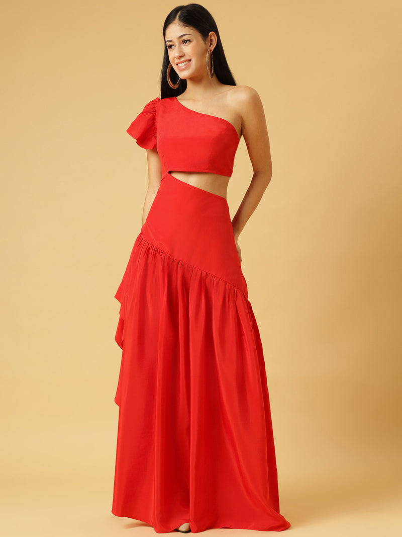 DRSS 0020_Carmine Red Dress_Cotton Blend image 1