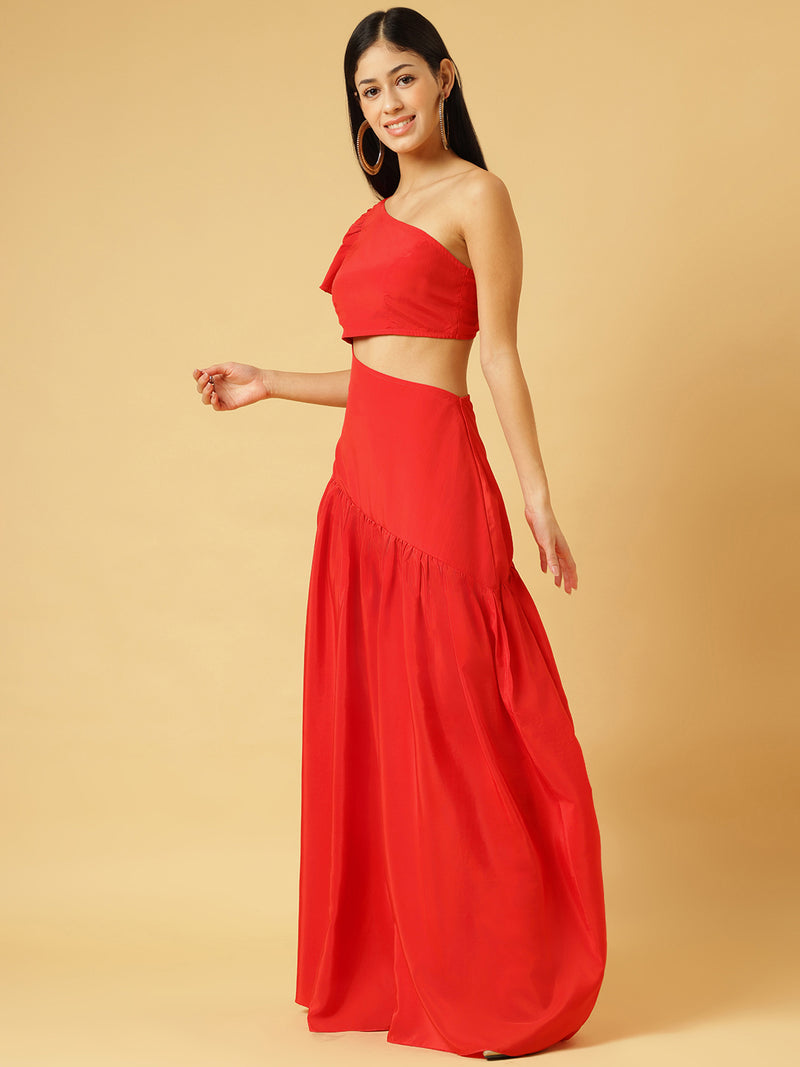 DRSS 0020_Carmine Red Dress_Cotton Blend image 2