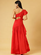 DRSS 0020_Carmine Red Dress_Cotton Blend image 4