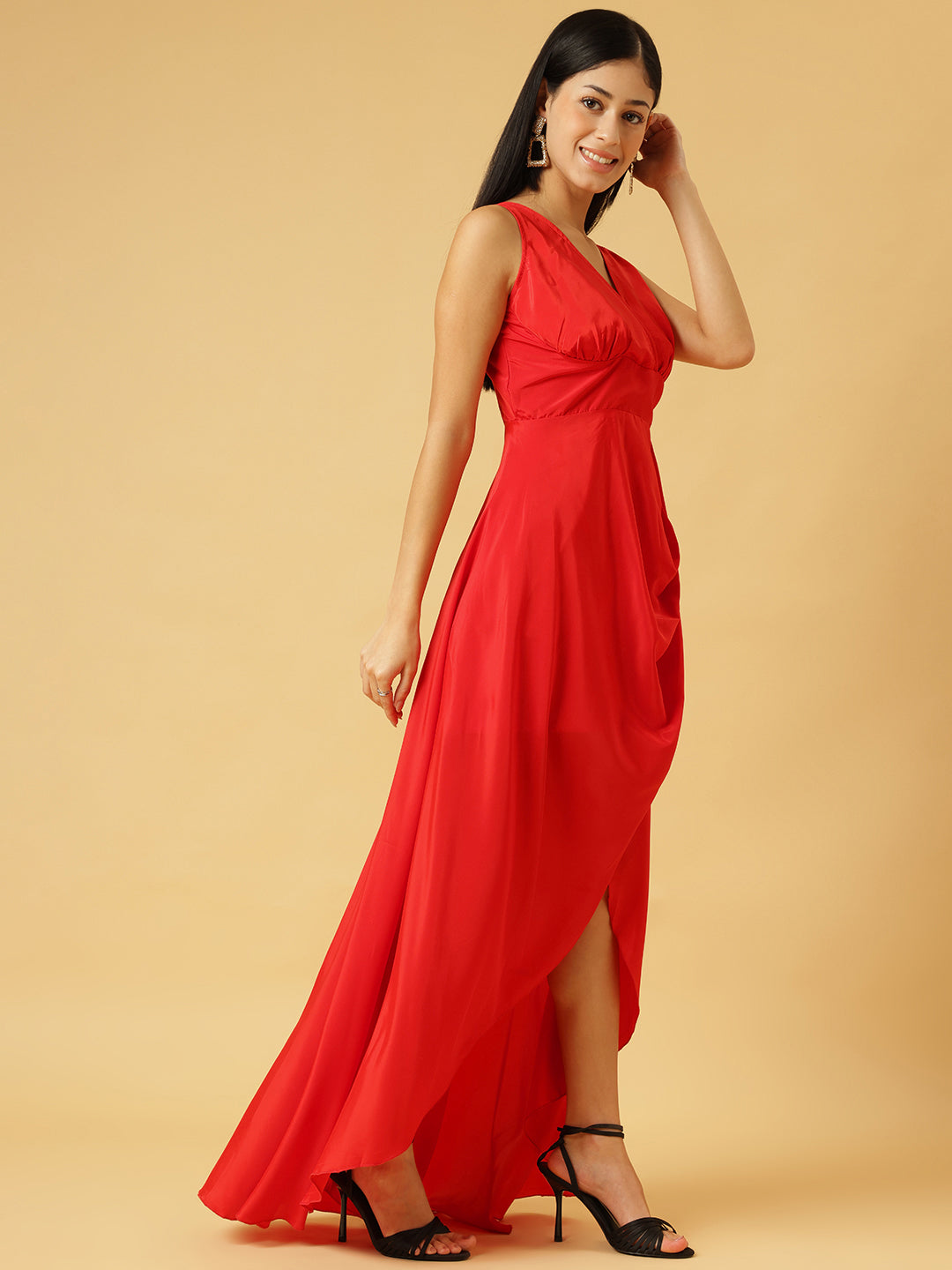 DRSS 0022_Coral Red Dress_Cotton Blend image 3