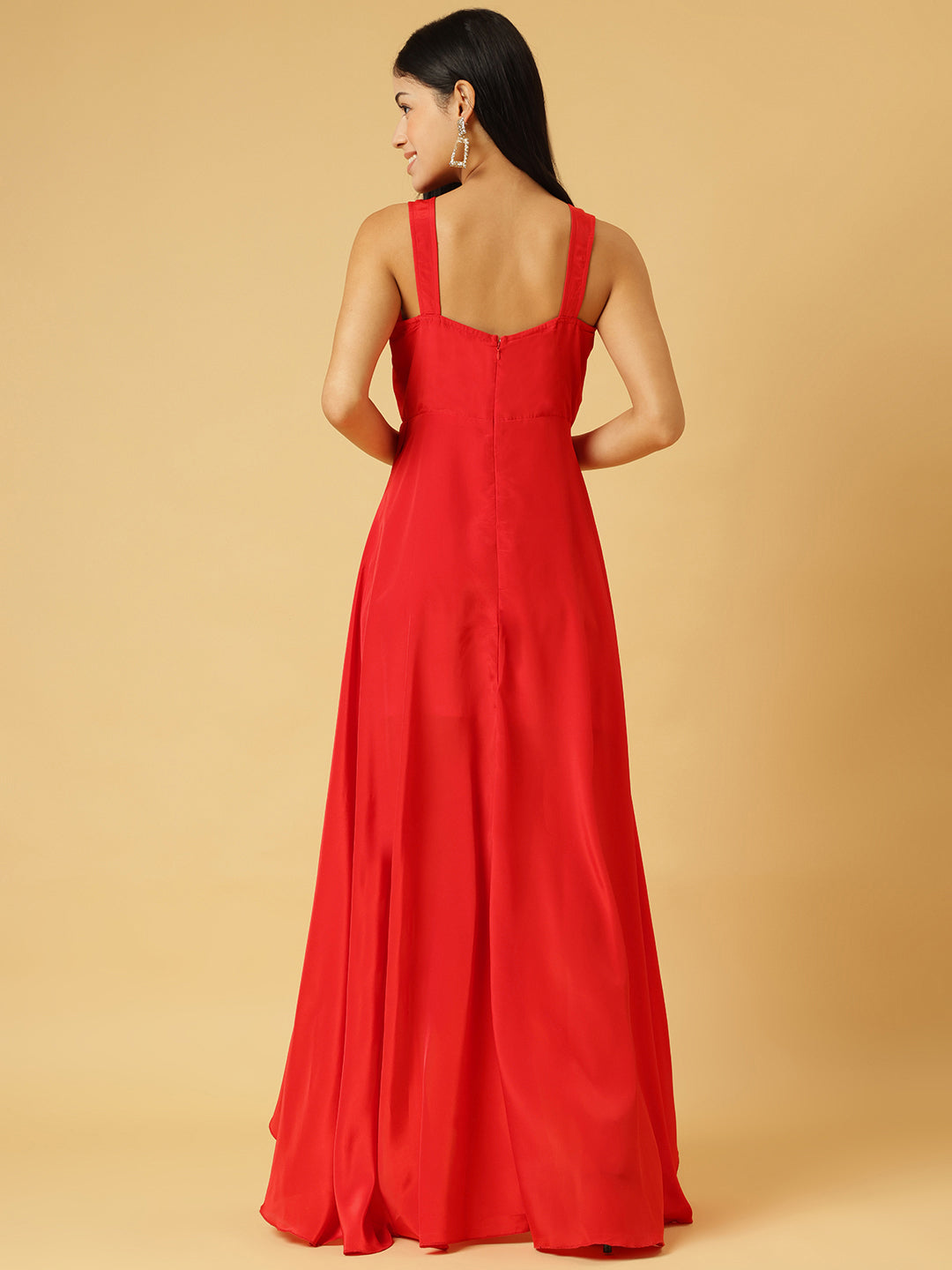 DRSS 0022_Coral Red Dress_Cotton Blend image 4