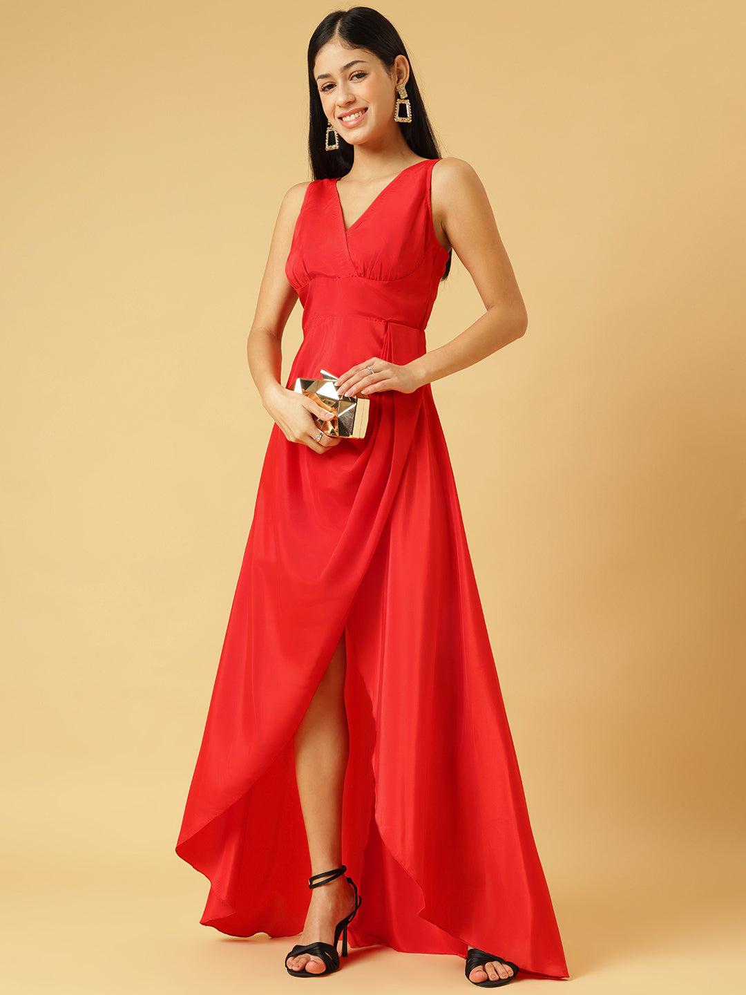 DRSS 0022_Coral Red Dress_Cotton Blend image 5