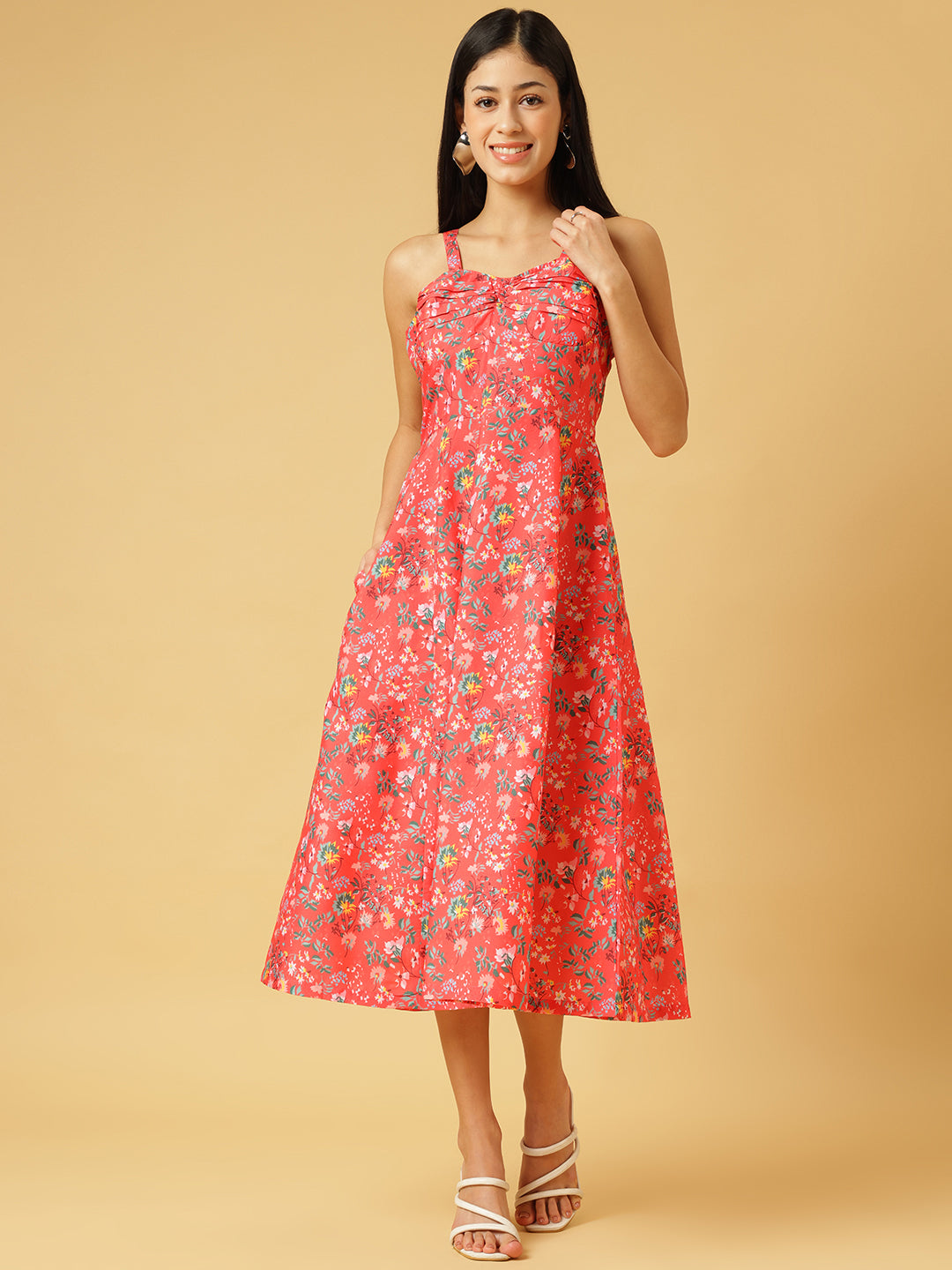 DRSS 0024_Salmon Pink Printed Dress_Cotton Blend image 1