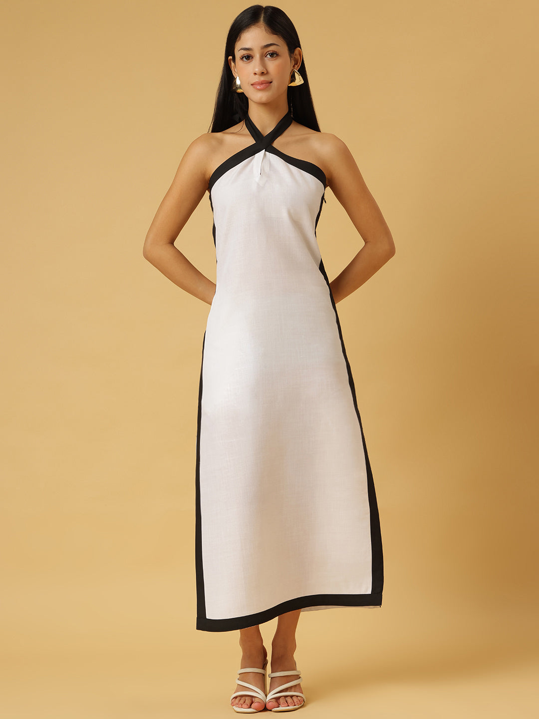 DRSS 0076_White Dress with Black stripes_Cotton Blend image 1