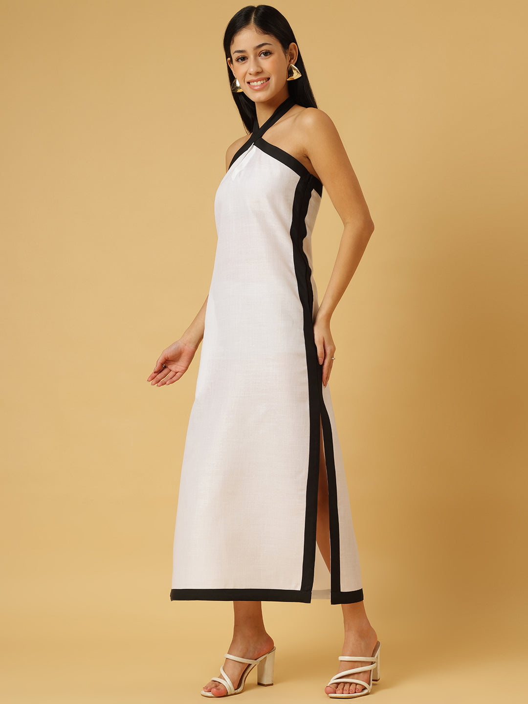 DRSS 0076_White Dress with Black stripes_Cotton Blend image 2