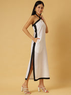 DRSS 0076_White Dress with Black stripes_Cotton Blend image 3