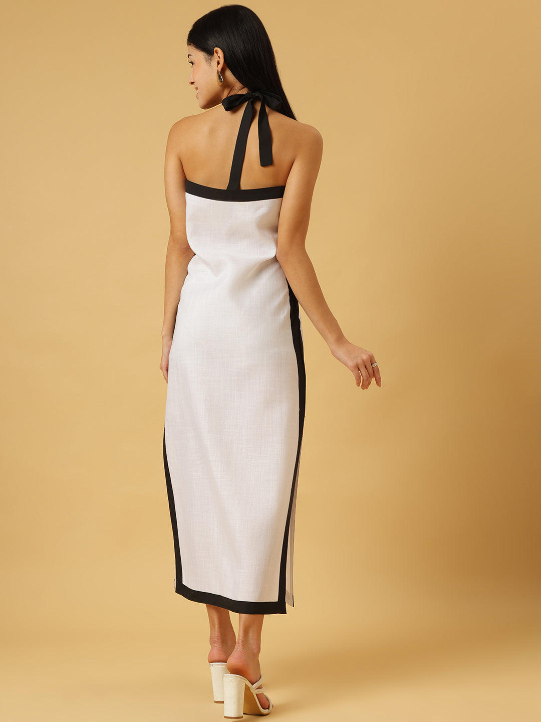 DRSS 0076_White Dress with Black stripes_Cotton Blend image 4