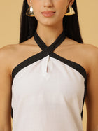 DRSS 0076_White Dress with Black stripes_Cotton Blend image 6