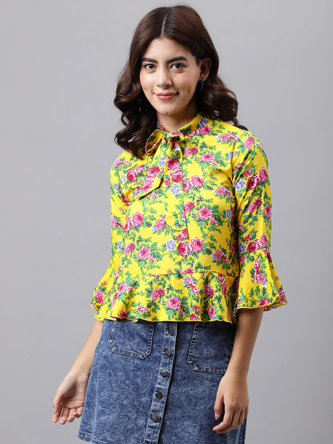 TOP 0001_Yellow Floral TOP _CottonBland image 1